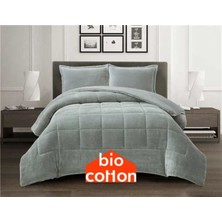 Bio Cotton Gri Peluş Kadife/wellsoft Çift Kişilik Ergonomik Yorgan Seti (Yastık Kılıflı)