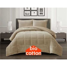 Bio Cotton Bej Peluş Kadife/wellsoft Çift Kişilik Ergonomik Yorgan Seti (Yastık Kılıflı)