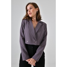 Saade Antrasit Kruvaze Crop Blazer Ceket