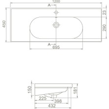 Turkuaz Seramik Arya 120 cm Etajerli Lavabo