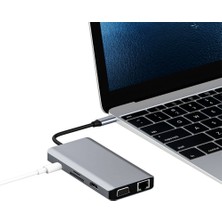 Recci RH09 Type-C To Type-C + Sd/tf + Usb3.0 + Usb2.0 + HDMI + VGA + RJ45 Bağlantılı 9in1 Hub