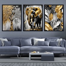mixefor Çerçeveli 3 Parça Tablo Set-Fil Ağaç Resim Kanvas Baskı Tablo -Tek Tablo Ölçü 55CM x 75CM
