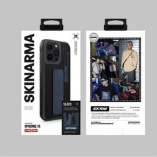 Skinarma iPhone 15 Pro Max Uyumlu Kılıf Skinarma Standlı Deri Görünümlü Slate Kapak Mavi