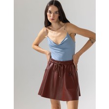 Rivus Ip Askılı Degaje Yaka Bodysuit - Mavi