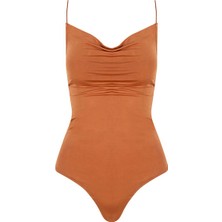 Rivus Ip Askılı Degaje Yaka Bodysuit - Taba