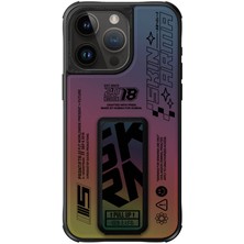 Skinarma iPhone 15 Pro Uyumlu Kılıf Skinarma Holografik Standlı Deri Görünümlü Kira Kobai Kapak Colorful