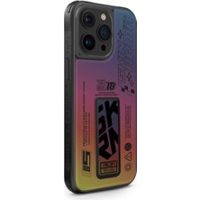 Skinarma iPhone 15 Pro Uyumlu Kılıf Skinarma Holografik Standlı Deri Görünümlü Kira Kobai Kapak Colorful