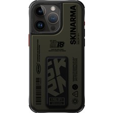 Skinarma iPhone 15 Pro Max Uyumlu Kılıf Skinarma Desenli Airbag Tasarımlı Standlı Spunk Kapak Koyu Yeşil