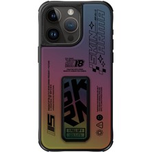 Skinarma iPhone 15 Pro Max Uyumlu Kılıf Skinarma Holografik Standlı Deri Görünümlü Kira Kobai Kapak Colorful