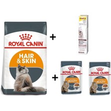 Royal Canin Hair Skin  Kedi  Maması 2 kg + 2 Adet Rc Yaş Mama 85GR +20 gr Gimcat Malt