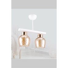 Sedef 2'li  E27 Duy Beyaz / Gold Renk Metal Bal Camlı Sıralı Sarkıt Avize