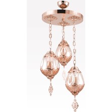 Sedef 3'lü E27 Bakır Boyalı Bal Camlı Sarkıt Avize