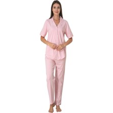 Effortt Pembe Önden Düğmeli Kadın Pijama Takımı