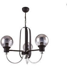 Sedef 3'lü Siyah / Krom Metal E27 Duy Füme Camlı Sarkıt Avize