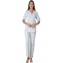 Effortt Mavi Önden Düğmeli Kadın Pijama Takımı