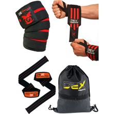 Dex Supports Straps Halter Kayışı, Knee Wraps Diz Bandajı, Wraps Spor Bileklik,sackpack 4'lü Set