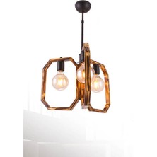 Sedef 3'lü E27 Duy  Siyah Renk Metal Eskitme Ahşap Retro Sarkıt Avize