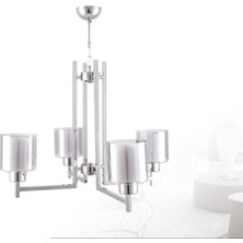 Sedef 4'lü Krom Metal E27 Duy Çift Camlı (Beyaz / Şeffah)Sarkıt Avize