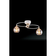 Sedef 2'li Beyaz / Gold Metal E27 Duy Camlar Bal Renk Plafonyer Avize