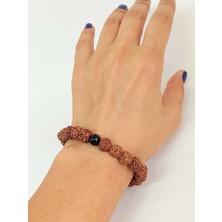 Yaşam Tohumu Obsidyen Taşlı Rudraksha Tohum Unisex Bileklik 8mm