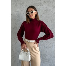 Nosia Fashion Kolları Dantel Detaylı Bordo Triko Kazak NF4460009107555