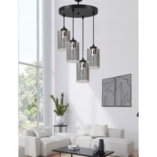 Etsylight Dora Black Füme Glass Lüx 4 Salon Avize, Antre Avize, Cam Avize