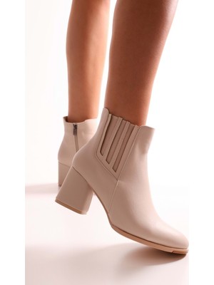 Shoeberry Kadın Misty Bej Cilt Topuklu Bot