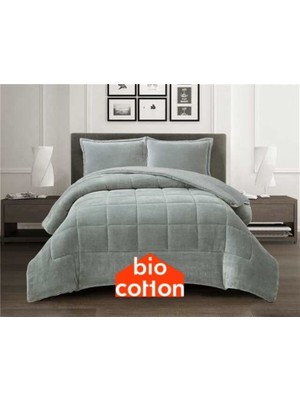 Bio Cotton Gri Peluş Kadife/wellsoft Çift Kişilik Ergonomik Yorgan Seti (Yastık Kılıflı)