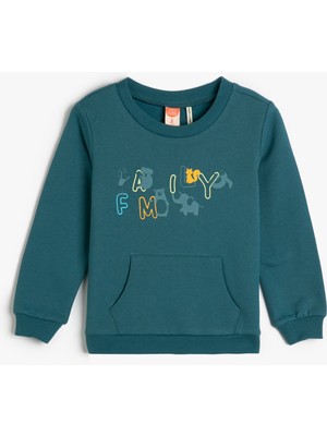 Koton Koton Sweatshirt Baskılı Uzun Kollu Bisiklet Yaka Kanguru Cepli Şardonlu Pamuklu