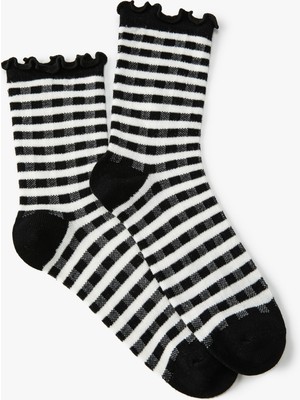 Koton Çizgili Soket Çorap Fırfır Detaylı