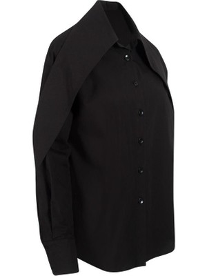 Rivus Yaka Detaylı Vatkalı Uzun Kollu Gömlek - Siyah