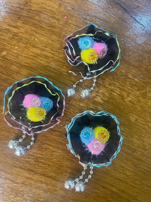 Gönülden Tasarım 5x5 cm Renkli Simli Gümüş Boncuklu 3 Lü Çiçek Aplike Dikiş Çanta Aksesuarı