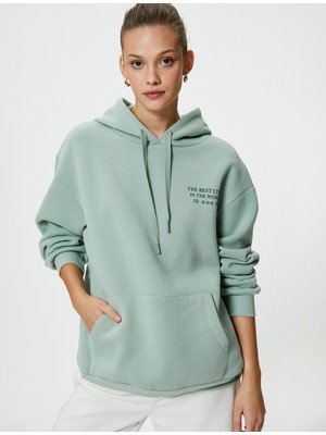 Koton Kapşonlu Sweatshirt Arkası Baskılı Şardonlu Rahat Kalıp Cepli