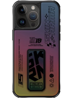 Skinarma iPhone 15 Pro Max Uyumlu Kılıf Skinarma Holografik Standlı Deri Görünümlü Kira Kobai Kapak Colorful