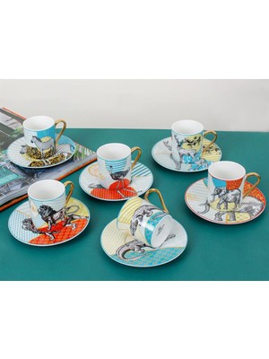 Sembol Forest Hayvan Figürlü 6 Kişilik Porselen Kahve Fincan Takımı HARLEM-265