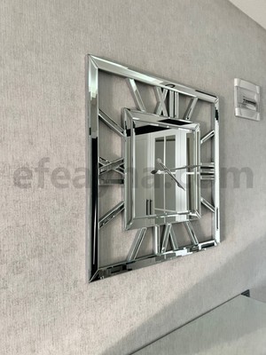 Efe Ayna Dekorasyon x Model - Gümüş Ayna Duvar Saati