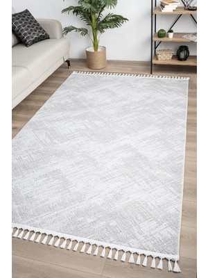 Valery Home Brendon Koleksiyonu Ponpon Saçaklı Premium Kalite Oturma Odası, Mutfak, Antre, Koridor Halısı Gri