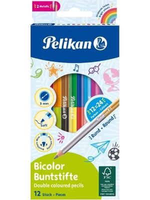 Pelikan Çift Uçlu Kuru Boya Kalemi (12 Kalem=24 Renk)