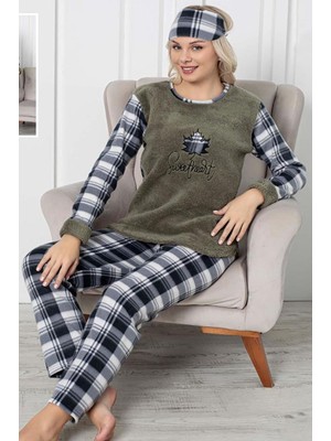 Sharin Kadın Yeni Welsoft Desenli Kışlık Polar Pijama Takım 7F-0253