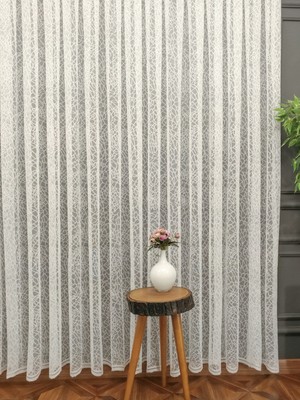 Evdepo Home Taç Desen 1/3 Sık Pile Tül Perde Tek Kanat - Krem 110 x 260 cm