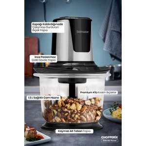 Chopperix Inox 1.5 Litre Büyük Cam Hazneli 4 Bıçaklı Paslanmaz Çelik Rondo Doğrayıcı
