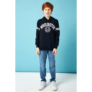 Washington Baskılı Kapüşonlu Erkek Çocuk Sweatshirt Lacivert