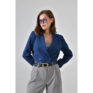 Lacivert Kruvaze Crop Blazer Ceket