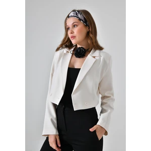 Ekru Kruvaze Crop Blazer Ceket