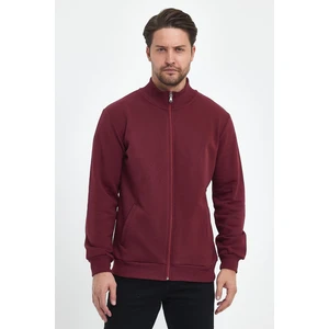 Içi Pamuklu Fermuarlı Dik Yaka Yan Cepli Erkek Bordo Hırka