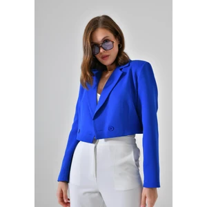 Saks Mavi Kruvaze Crop Blazer Ceket