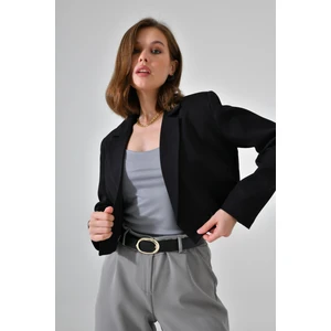 Siyah Kruvaze Crop Blazer Ceket