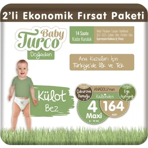 Baby Turco Doğadan 2'li Eko Fırsat Paketi Külot Bez 4 Numara Maxi 164 Adet