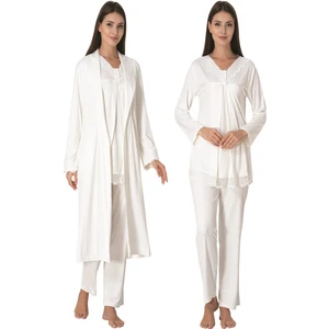 Ekru Sabahlıklı Hamile Lohusa Pijama Takımı