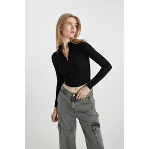 Coool Fitted Dik Yaka Yarım Fermuarlı Basic Uzun Kollu Tişört A0303AX23SP